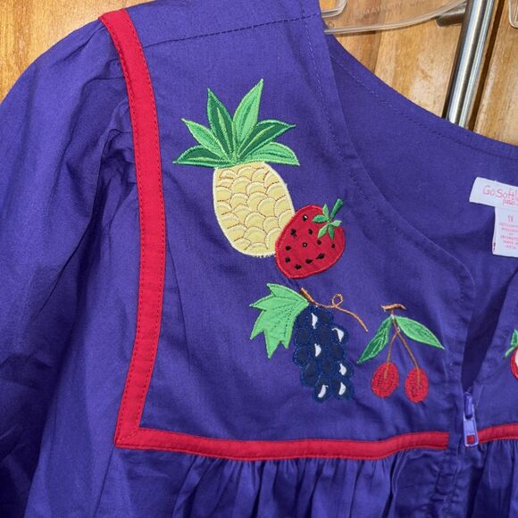 Go Softly Patio Dress Purple Embroidered Pockets 1X Fruit Muumuu Full Zip - Picture 3 of 11